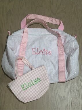 Eloise Personalized White & Pink Quilted Duffel with mini purse